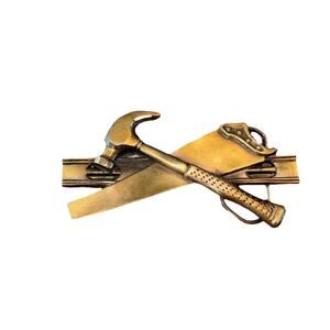 Vintage Great American Belt Buckle Carpenter Tool Saw Level Hammer 1981 USA Made